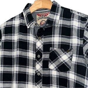 Tokyo Laundry Women’s Size M Black White Plaid Cotton Flannel Button Down Shirt